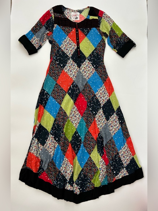 Vintage Dresses & Skirts - Vintage 70’s Harlequin Diamond Patchwork Maxi Dress
1/2 Sleeve
Hippie
Rayon
Boho